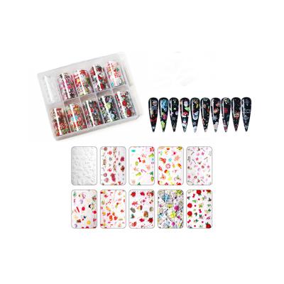 China Fashionable 2019 Christmas Halloween Festival 10 Pcs/Set Colorful Nail Art Sticker Decoration Foil Stickers Kit Full Cover Transfer Foil Set for sale