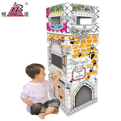 China DIY Child Color Educational Painting Set Doodle Toys Game Cat House Cardboard With Box Doodle Cat Cardboard House For Kids for sale