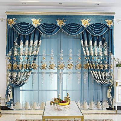 China European Chenille Living Room Cavity Embroidery Blackout Window Screen Insulated Curtains for sale