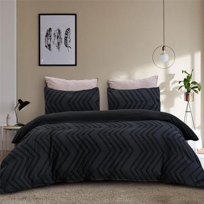 China Microfiber Anti-Static Washed Black 3-Piece Textured Quilt Cover Boho Duvet Cover Set Bedding for sale