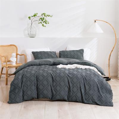 China Hot Sales Diamond Pattern Tufted Quilt Cover 3PCS Microfiber Anti-static Bedding Set Solid Duvet Cover for sale