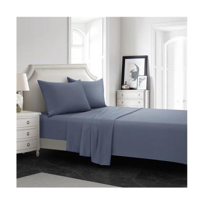 China Competitive Price Modern Gray Blue 100% Polyester Plain Dyed Sanding Four-Piece Bedding Set for sale