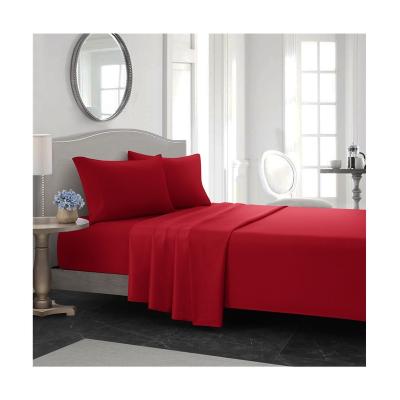 China Modern Manufacturer Supply Wine Red 100% Polyester Plain Dyed Sanding Four-Piece Bedding Set for sale