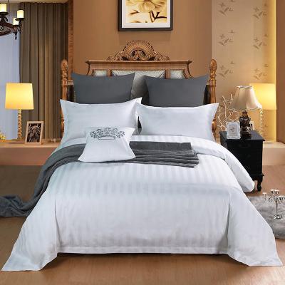 China Europe OEM Factory Hotel Collection Dubai Hotel 3CM Stripe Flat Sheet Duvet Cover Wholesale White Bedding for sale