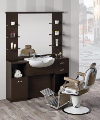 China Stylish and simple fashion salon hair interior decoration with wall mirror station styling stations barber chairs for beauty salon for sale