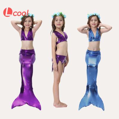 China Lcool Baby Kid Bikini 3 Pcs Princess Mermaid Tail Swimsuit Girls Bikini Breathable Swimwear for sale