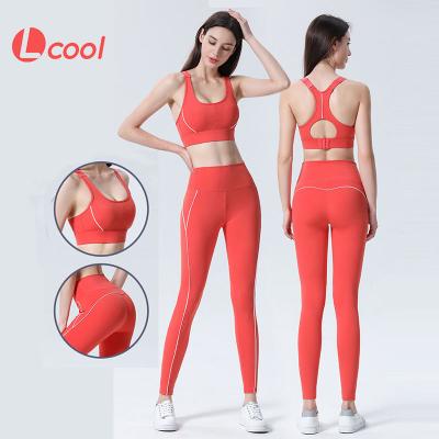 China Lcool Breathable Sport Fitness Women Yoga Set Gym 2 Piece Bra With Gaiters Gym Clothing For Women Yoga Set 2022 for sale