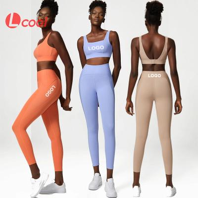 China Lcool Wear LULU Style Women Active Yoga Fitness Set High Waist Proof Breathable Squat Gaiters Plus Size for sale