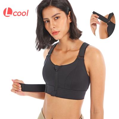 China Lcool Breathable Women YogaBra Back Adjustable Fitness Bra With Zipper Gym Push Up Adjustable Straps Aplet Sports Bra for sale