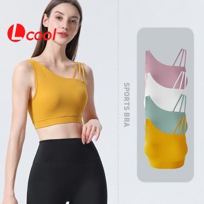 China Lcool Yoga Bra Sports Bra Breathable High Print Skin Friendly Nylon Bra Shockproof Bra for sale