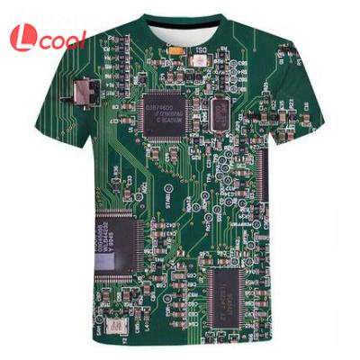 China custom 3d card chip Lcool electronic Anti-wrinkle polyester T-shirt t-shirt polyester sublimation printing men's gym T-shirt for sale