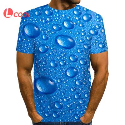 China Casual Blue Lcool Anti-wrinkle Water Drop Print Tee Casual Men's T-shirt Graphic Streetwear Clothes for sale