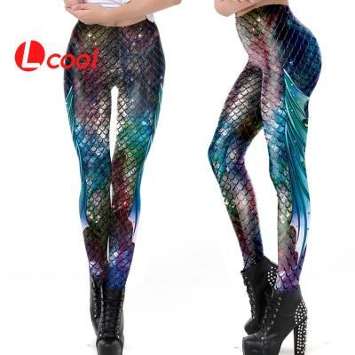 China Lcool Breathable Hot Selling 3d Colorful Shiny Mermaid Leggings Fish Scales Printed Women Workout Girls Leggings for sale