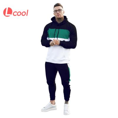 China Lcool Breathable Sport Sweat Hooded Color Stitching Tracksuits Jogging Suit Gym Wear 2pieces Set For Men for sale