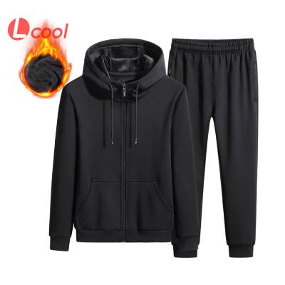 China Lcool 2021 Breathable High Quality Cotton Tracksuit Men Sport Jogger Sweat Suit Hoodie And Thick Pants Set for sale