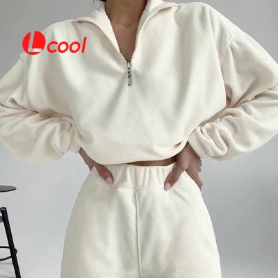 China Lcool Breathable Winter 2 Piece Wweat Thick Panties And Hoodie Sets Jogging Suits For Women Crop Women's Tracksuit Suits for sale