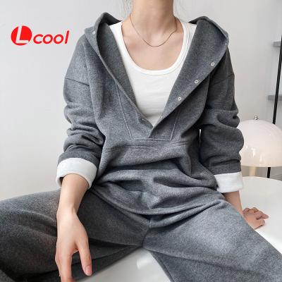 China Lcool Breathable Women Plain Oversized Tracksuits Sportswear 2 Piece Sets Cotton Tracker Set Custom Sweatsuit for sale