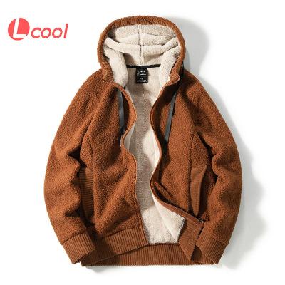 China Lcool Anti-Wrinkle Winter Cover Zipper Up Fleece Jacket Heavyweight Sherpa Lined Thermal Hoodie for sale