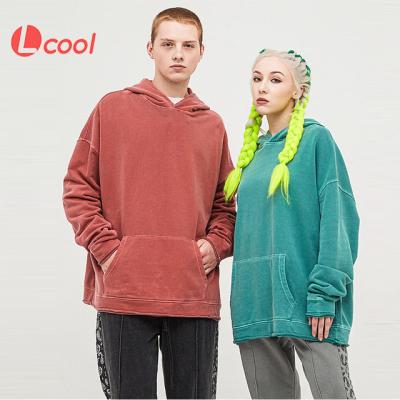 China Lcool Vintage Anti-Wrinkle Hoodies Men's Unisex Acid Wash Hot Plain Oversize Custom 100% Cotton Hoodies for sale