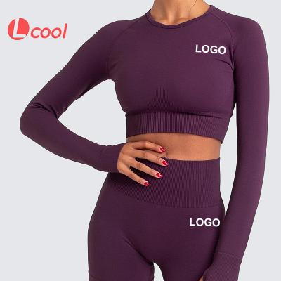 China Lcool Breathable High Waisted Yoga Workout Wear Women Fitness Clothing Custom Active Tight Leggings Seamless Yoga Set for sale