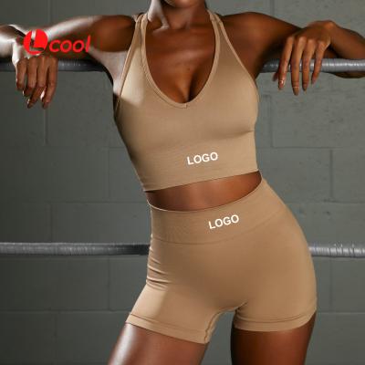 China NEW Lcool Breathable Yoga Set Beauty Fitness Sports Bra Crop Tops Back Shirts Running Shorts Workout Clothes For Women Gym Sets 2 Piece Set for sale