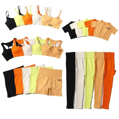 China Lcool Breathable Wholesale Seamless Ribbed Fitness Yoga Wear 5PCS Women Gym Sets for sale