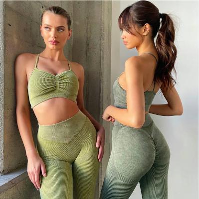 China Lcool 2021 New Arrival Women's 2 Piece Active Wear Set Yoga Fit Seamless Ribbed Slim Breathable High Elastic Fitness for sale