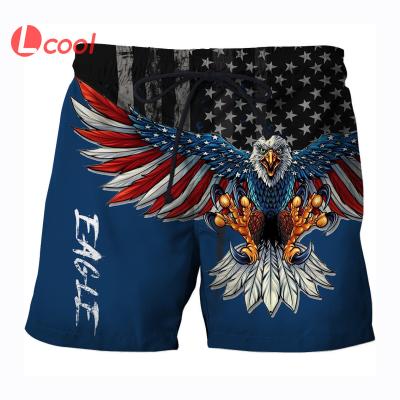 China Custom Anti-wrinkle Lcool Breathable Swimming Beach Shorts 3D Print Eagle American Flag Men Casual Shorts For Swim for sale