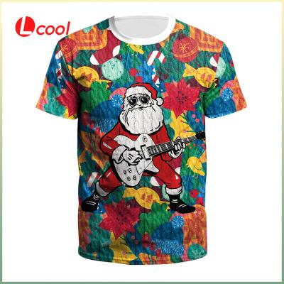 China Hot Selling Lcool Anti-wrinkle Printing Polyester T-shirts Merry Christmas T-shirts Short Sleeve Tops for sale