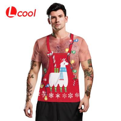 China New Arrived Christmas Cute Men's Lcool T-shirts QUICK DRY Alpaca Printed 3D Printing Short T Shirt For Men for sale