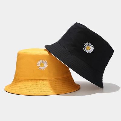 China Custom Daisy Embroidery Fisherman Sun Hats Mens Womens Logo Reversible Bucket Hat Parasol Fashion for sale