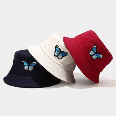 China Wholesale Anti-sun Butterfly Embroidery Custom Logo Sun Beach Hat Bucket Hat for sale