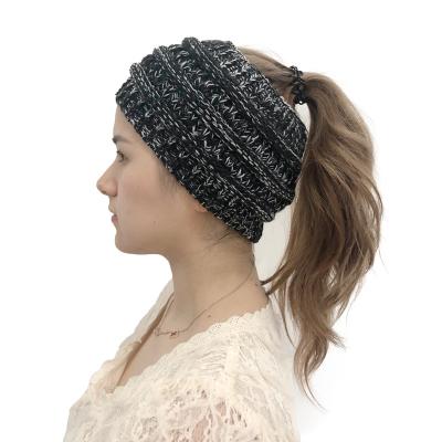 China 2022 COMMON Wholesale Winter Ponytail Crochet Hat Messy Bun Knitted Hats Women Ponytail Beanies Hat for sale