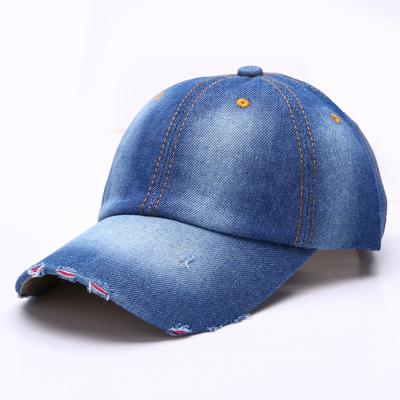 China Unisex Distressed Embroidery Logo Baseball Hat Custom Plain COMMON Baseball Cap Fashion Denim Dad Hat for sale