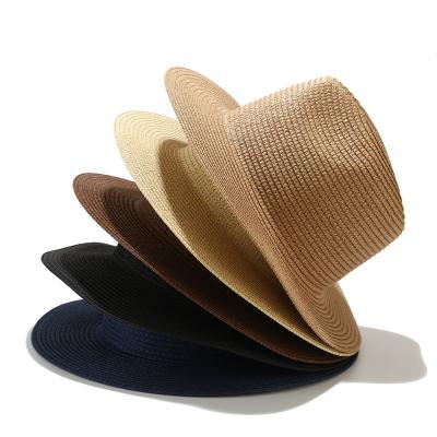 China Custom Men's Summer Wide Brim Straw Hat Simple Foldable Panama Fedora Beach Sun Hats Women for sale