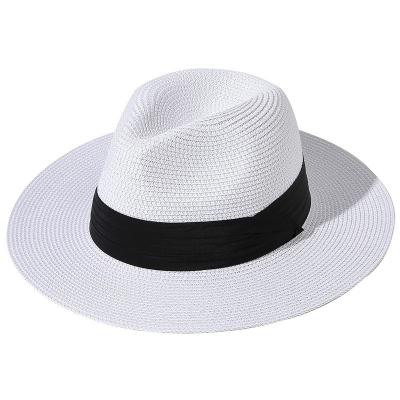 China Picture Fashion Ribbon Women Summer Panama Hat Bulk Beach Sun Straw Fedora Hat For Men for sale