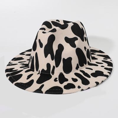 China Wholesale Striped Dairy Cow Printing Wide Brim Fedora Hats For Women Vintage Jazz Fedora Hats For Men for sale