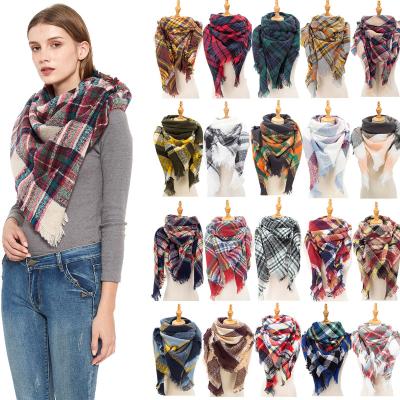 China Wholesale Warm Skin Friendly Shawl Women 2022 Long Winter Wraps Large Scarves Knit Plaid Triangle Scarf for sale