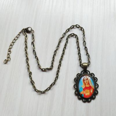 China 2022 New Sale CLASSIC Retro Necklace Virgin Mary Sacred Heart Religious Jewelry Hot Bronze Religious Unisex Prayer Necklace for sale