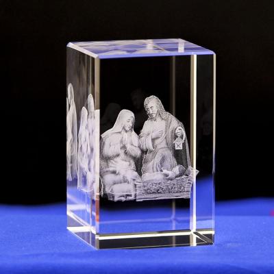 China New 3D luxury creative three-dimensional interior carving transparent crystal square church of the cross K9 Jesus opens Christian home ornaments for sale