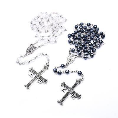 China 2021 Catholic Wholesale Religious Decade of Komi Crystal Beads Crucifix Cross Virgin Mary Pendant Rosary Necklace for sale