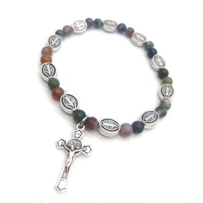 China 2022 Wholesale Religious Komi Jesus Icon Nature Agate Cross Jewelry Rosary Beads Bracelet for sale