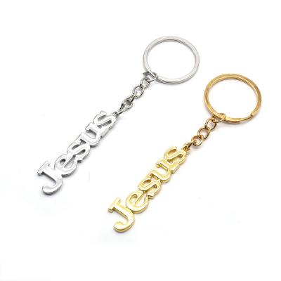 China 2022 Gift Wholesales Gold Chains Christian Church Christmas Gift Religious Metal Keychain Holy Jesus Letter Key for sale