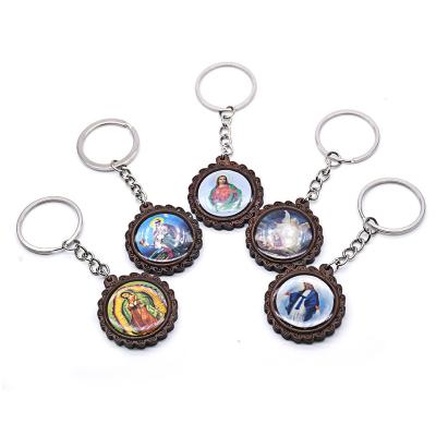 China Wood Komi 2022 Customized High Quality Wood Keychains Religious Catholic Jesus Icon Image Photo Keychain for sale