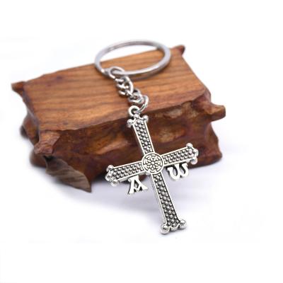 China Antique Silver Cross Religious Ring Jewelry Religious Worship Holy Earth Gift Pendant Key Chain Accessories Key Chain for sale