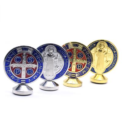 China 2022 New Blue Metal Round Saint Benedict Private Collection Car Religious Souvenir Items Ornaments for sale