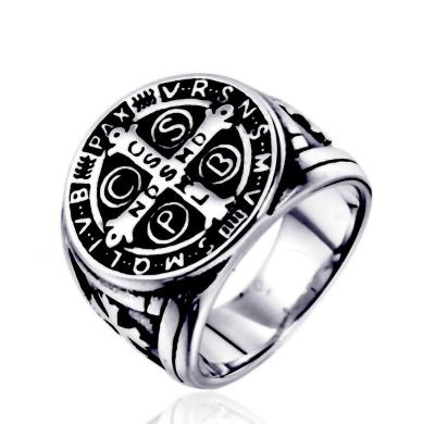 China Holy Mark Ring Christian Trefoil Cross Religious Ring of Tuk of the KOMI Men Stainless Steel Exorcism Religious Catholic Bible for sale