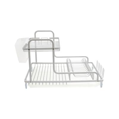 China Sustainable Dish Drainer Rack Kitchen Organizer Aluminum 2 Tier Dish Rack Utensils Rack Kitchen Dish for sale