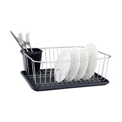 China Sturdy Anticorrosion No Drill Sustainable Space Saving Dish Drying Rack With Dish Rack With PVC Bottom Tray Cutlery Basket for sale