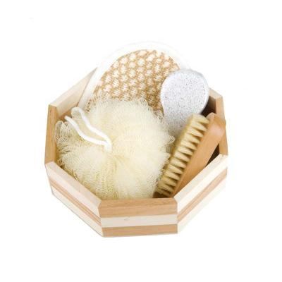 China Eco-friendly Wooden 5pcs Bucket&Nail Brush Bath Gift Set for sale